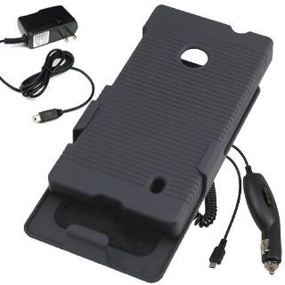 BW Hard Cover Combo Case Holster for T Mobile, AT&T, MetroPCS Nokia Lumia 521, Lumia 520 + Car + Home Charger Black Cell Phones & Accessories