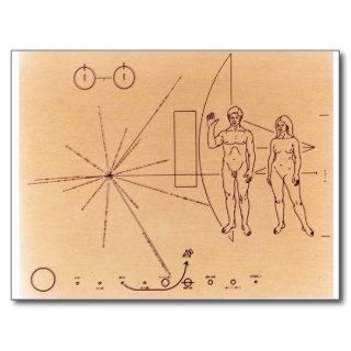 Pioneer 10's Plaque Engraved Gold Anodized Plate Post Card