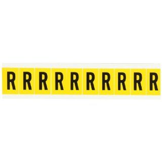 Brady 1530 R 1 1/2" Height, 7/8" Width, B 946 High Performance Vinyl, Black On Yellow Color 15 Series Indoor Or Outdoor Letter Label, Legend "R" (10 Labels Per Card) Industrial Warning Signs