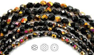 4mm (102) Jet Santander, Czech Fire Polished Round Faceted Glass Beads, 16 inch strand