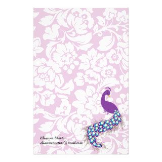 Elegant Modern Damask Purple Peacock Personalized Stationery Paper