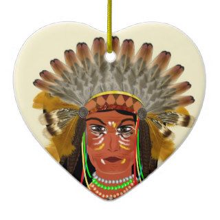 Native American Indian Chief Feather Headdress Christmas Tree Ornaments