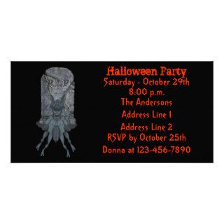 Blue Goblin Tombstone Halloween Party Invite Customized Photo Card