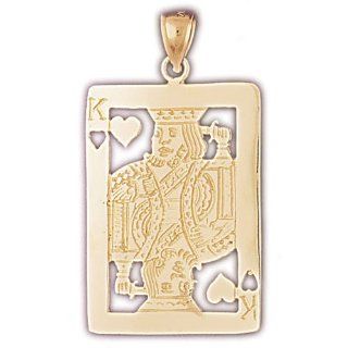 14K Yellow Gold Playing Cards, King Of Hearts Pendant Jewelry