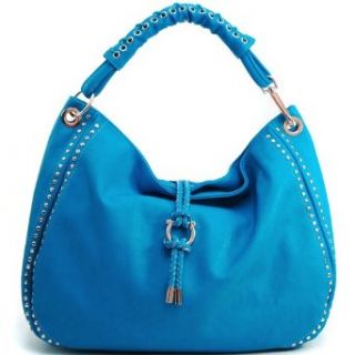Women's Mini Studded Fashion Hobo w/ Tassel Accent & Corset Shoulder Strap   Turquoise Clothing