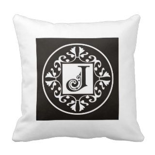 Black And White Decorative Initial Monogram J Throw Pillows