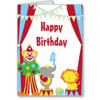 Cartoon Circus Clown and Animals Birthday Card