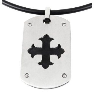 Men's Stainless Steel with Cutout Cross Dog Tag Pendant Necklace , 20" Jewelry