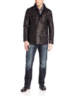 John Varvatos Men's Leather Military Style Field Jacket at  Mens Clothing store