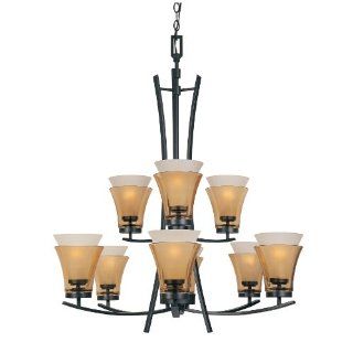 Designers Fountain 83189 ORB Majorca Collection 9 Light Chandelier, Oil Rubbed Bronze Finish with Clear Champagne Outside and Frosted White Glass Inside    