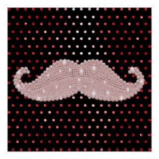 Funny Girly Pink Bling Mustache Polka Dots Pattern Print
