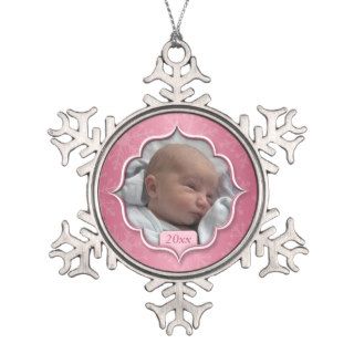 Baby's 1st Christmas or ANY PHOTO Pink Snowflake Ornaments