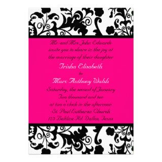 Stylish Damask & Bright Pink Wedding Invitation