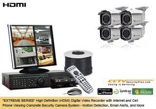 EXTREME SERIES Complete High Definition (HDMI) 4 Camera Color Indoor/Outdoor Sony Super HAD Infrared Bullet 540 Lines. 2.8 12mm Lens with Night Vision Security Camera System (Up to 130 Feet in 100% Darkness)  Complete Surveillance Systems  Camera & 