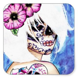 ies Day of the Dead Sugar Skull Girl Square Sticker