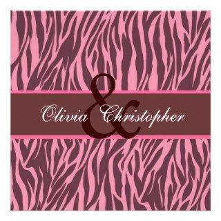 Pink Chocolate Zebra Striped Wedding Template 2 Custom Invitations