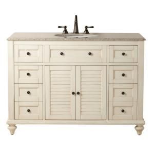 Home Decorators Collection Hamilton 49 in. W x 22 in. D Shutter Bath Vanity in Distressed White with Granite Vanity Top in Beige 1235200410