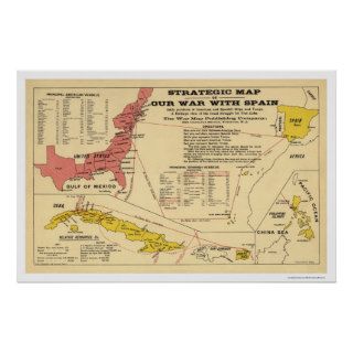 Spanish American War Map 1898 Poster