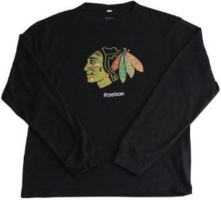 Reebok Chicago Blackhawks Waffle Weave Black Long Sleeve Thermo Shirt Clothing