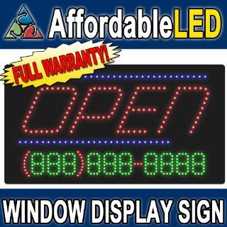 Open LED Phone Number Window Display Sign (Size 17"H X 31"L X 1"D)  Business And Store Signs 