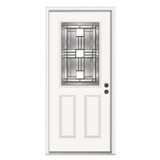 JELD WEN Cordova 1/2 Lite Primed White Steel Entry Door with Nickel Caming and Brickmold THDJW166700622