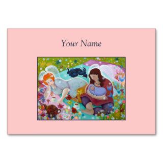 Angels Having A Cup Of Tea. On Pink. Custom Text. Business Card Template