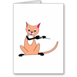 Cat Playing the Flute Greeting Cards