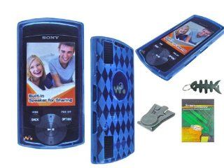 ( BLUE ) Durable Soft Thermoplastic Polyurethane TPU Rubberized Skin Case Cover for Sony Walkman NWZ S544, NWZ S545 Series +Black Belt Clip + Screen Protector + Fishbone keychain Cell Phones & Accessories