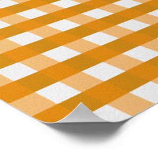Pretty Chic Orange Gingham Checked Fabric Pattern Posters