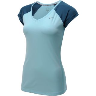 NIKE Womens Miler V Neck Cap Sleeve Running T Shirt   Size Medium, Glacier