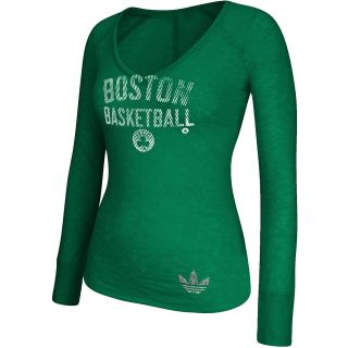adidas Womens Boston Celtics Fadeaway Burnout V Neck Short Sleeve T Shirt  