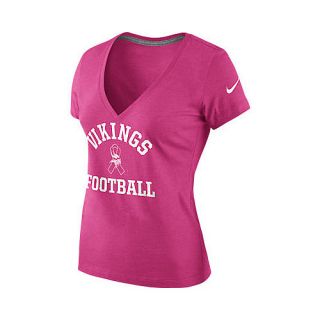 NIKE Womens Minnesota Vikings Breast Cancer Awareness V Neck T Shirt   Size