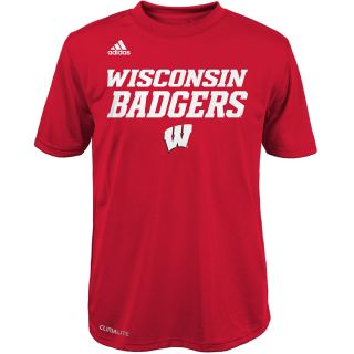 adidas Youth Wisconsin Badgers Sideline Game ClimaLite Short Sleeve T Shirt  