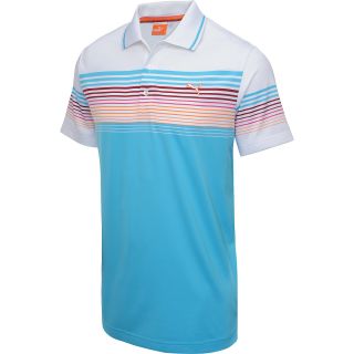 PUMA Mens Colorblock Striped Short Sleeve Golf Polo   Size Small, Blue Atoll