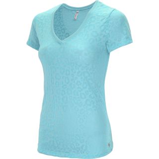 SOFFE Juniors Burnout V Neck Short Sleeve T Shirt   Size Small, Blue Light