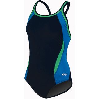 Dolfin Chloroban Block DBX Back Swimsuit Womens   Size 38, Navy/blue/green