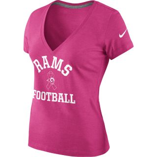NIKE Womens St. Louis Rams Breast Cancer Awareness V Neck T Shirt   Size Xl,