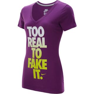 NIKE Womens Too Real To Fake It Mid V Short Sleeve T Shirt   Size Small,