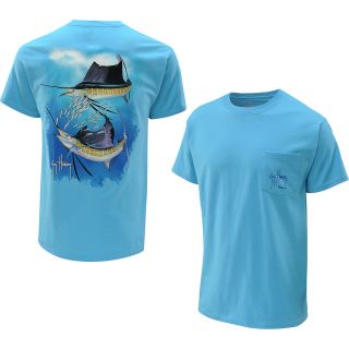 GUY HARVEY Mens Sailfish Spiral Short Sleeve T Shirt   Size Large, Aqua Blue