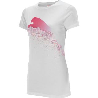 PUMA Womens Graphic Short Sleeve T Shirt   Size Medium, White/calypso