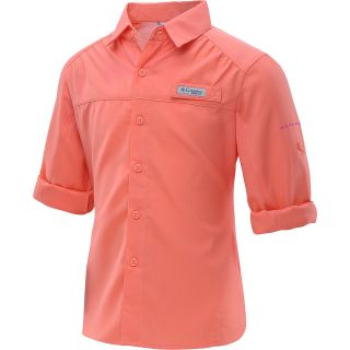 COLUMBIA Girls Tamiami Long Sleeve Shirt   Size Medium, Hot Coral