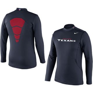 NIKE Mens Houston Texans Pro Combat Hyperwarm Dri FIT Long Sleeve Mock 2 Shirt
