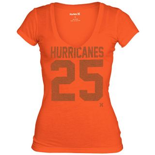 HURLEY Womens Miami Hurricanes Perfect V Neck Short Sleeve T Shirt   Size