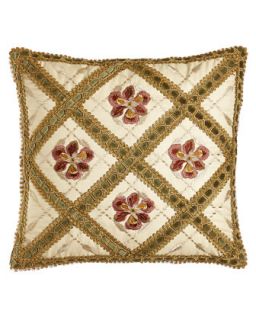 Embroidered Floral/Velvet Lattice Pillow, 17Sq.