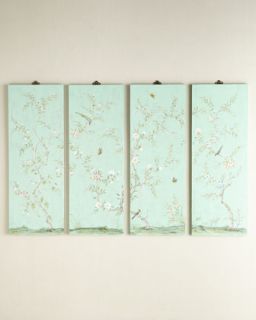Turquoise Kariya Floral Wall Panels, Four