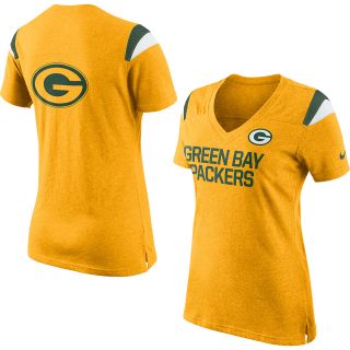 NIKE Womens Green Bay Packers Fan Top V Neck Short Sleeve T Shirt   Size