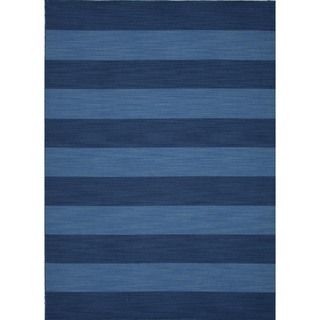 Flat weave Reversible Stripe Blue Wool Runner (26 X 8)