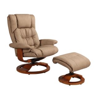 Memory Foam Tan Stone Bonded Leather Comfort Chair With Ottoman