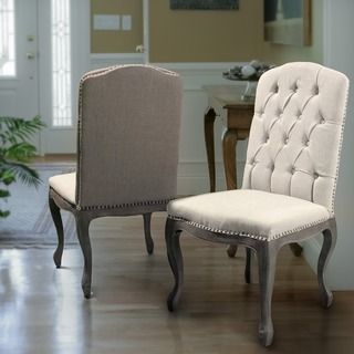 Christopher Knight Home Beige Tufted Fabric Weathered Hardwood Dining Chairs (set Of 2)