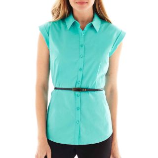 Worthington Essential Sleeveless Shirt, French Turquoise